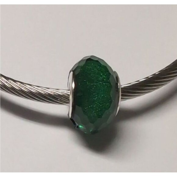 Jewelry - Green Faceted Glass Charm Bead for European Bracelets Emerald Sparkle Jewel